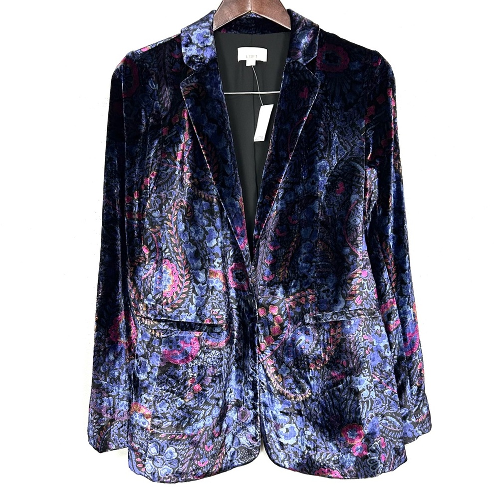 LOFT Purple Floral Velvet Blazer - Picture 2 of 8